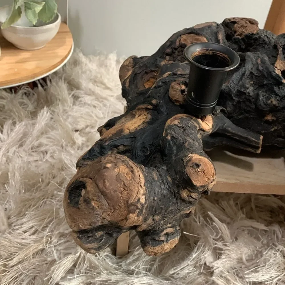 Blackened Burl Wood‎ Candle Holder Boho Rustic Decor Vintage Retro